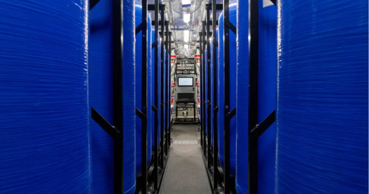 Blue water treatment tanks with control panel